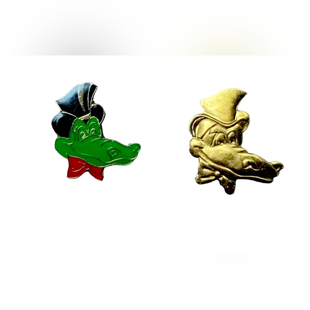 Lot of TWO Vintage Alligator/Crocodile Pins with a Top Hat One Gold Tone